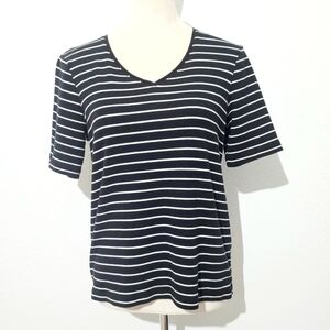 Chico's Women's Black White Striped T-Shirt Size 1 (US Medium) 100% Cotton